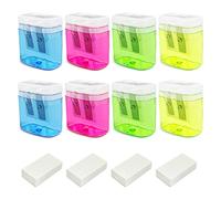 Lot de 8 taille-crayons à double trou et 4 gommes, taille-crayon manuel avec couvercle, taille-crayon portable à double trou avec récipient pour enfants, adultes, étudiants, école, maison, bureau