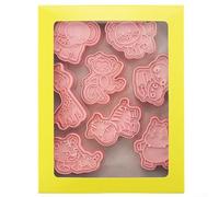 Lot de 8 tampons à biscuits pressables 3D pour une cuisson facile, moules réutilisables en polypropylène avec rangement, rose