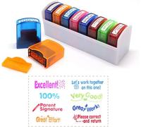 Lot de 8 tampons auto-encreurs colorés pour enseignants avec bac de rangement Multicolore