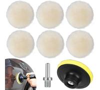 Lot de 8 tampons de polissage en laine de 7,6 cm, disque de polissage avec dos à boucles et crochets pour fixation de polisseuse de perceuse, avec adaptateur de perceuse M10 kit de polisseuse de
