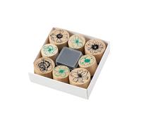 Lot de 8 tampons en bois vintage en forme de fleur avec tampon encreur pour la fabrication de cartes, journal, planificateur, scrapbooking, bois pour l'art et l'artisanat