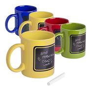 Lot de 8 tasses en céramique de 370 ml, gamme amusante de 4 couleurs, zone noire ardoise à peindre. Craie incluse et présentée dans une boîte individuelle.