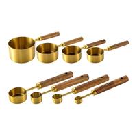Lot de 8 tasses et cuillères à mesurer en acier inoxydable avec manche en bois doré, outils de cuisson, balance de bar, accessoires de cuisine