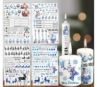 Lot de 8 tatouages de bougie de Noël - Film coulissant à l'eau - Bleu - Impression par transfert d'eau - Merry Christmas - Pour tasse à faire soi-même - 7 x 8,7 pouces (bleu)