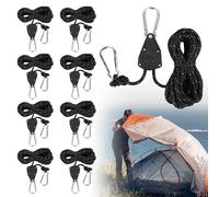 Lot de 8 tendeurs à cliquet réfléchissants de 4 m avec tendeur, crochets, diamètre : 4 mm, corde réglable pour camping, culture, tente, lumière