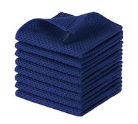 Lot de 8 torchons de cuisine 100 % coton, tissage gaufré, ultra doux, absorbants, séchage rapide, 30,5 x 30,5 cm, bleu marine