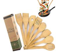 Lot de 8 Ustensiles de Cuisine en Bambou, Cuillères et Spatules en Bois, Anti-adhésifs et Wok, Spatule Pelle, Ensemble D'ustensiles de Cuisine Résistant à la Chaleur Outils Cuillère Spatule