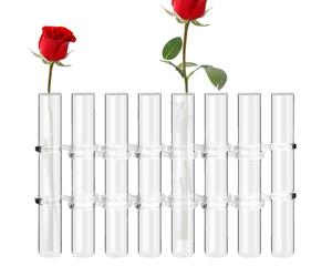 Lot de 8 vases à essai - 18 x 3 cm - Vase à fleurs rabattable avec cadre à charnière flexible - Support de bureau pour la propagation des hydroponiques pour la maison, le bureau, la décoration