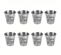 Lot de 8 verres à shot Cheers To 50 Years en acier inoxydable de 60 g pour invités - Fabuleux cadeaux d'anniversaire amusants pour lui et elle
