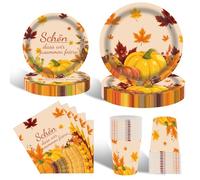 Lot de 80 assiettes et serviettes en papier jetables en forme de feuille d'érable pour fête d'automne, fête de fin d'année, décorations de table