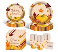 Lot de 80 assiettes et serviettes en papier jetables en forme de feuille d'érable pour fête d'automne, fête de fin d'année, décorations de table