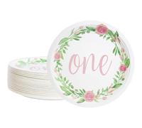 Lot de 80 assiettes jetables Bue Panda - Assiettes en carton pour 1er anniversaire - Pour apéritif, déjeuner, dîner, dessert, motif floral, 22,9 cm de diamètre