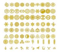 Lot de 80 autocollants géométriques sacrés en orgonite en cuivre pour bricolage - Tour d'énergie - Pyramide - Résine époxy - Fournitures de remplissage - Autocollants ronds géométriques en cuivre pour