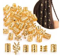 Lot de 80 bijoux de cheveux dorés réglables pour tresses, style pirate | 80 accessoires pour tresses et locs - Pour tous les jours, festivals et looks costumés - Ajustement en fonction du type de