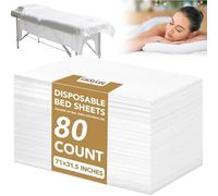 Lot de 80 Draps Jetables, Drap Jetable Table Massage, Drap de Massage Jetable, Drap de Lit Jetable pour Salon, Spa, Tatouage, Fabriqué en Tissu Non Tissé, 80 x 180 cm (Blanc)