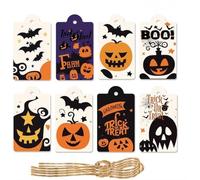 Lot de 80 étiquettes cadeaux en papier avec ficelle, motif citrouille, chauve-souris, étiquettes d'Halloween personnalisées pour sac à bonbons, emballage cadeau, fournitures de décoration de fête