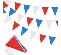 Lot de 80 fanions en tissu imperméable - 40 m - Rouge/bleu/blanc - Pour décoration de fête de jardin