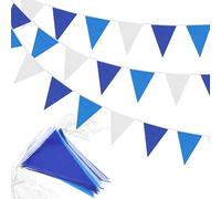Lot de 80 fanions en tissu imperméable pour décoration de fête de jardin - Bleu et blanc - 40 m