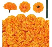 Lot de 80 fleurs de souci artificielles en soie avec tiges, orange pour Dia De Los Muertos Diwali, décoration d'intérieur (40, orange)