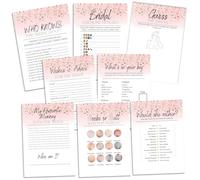 Lot de 80 jeux pour enterrement de vie de jeune fille - 10 invités - 8 jeux amusants pour chaque poule - Fête prénuptiale et activités de enterrement de vie de jeune fille - Design élégant or rose