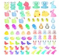 Lot de 80 mini animaux lumineux en résine colorée - Petits lapins - Dinosaures - Éléphants - Licorne - Pour bricolage - Figurines miniatures pour aquarium, maison de poupée, jardin miniature -