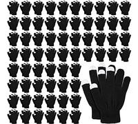 Lot de 80 paires de gants magiques d'hiver noirs pour écran tactile - Gants tricotés chauds et extensibles - Unisexe - Pour homme et femme, noir
