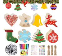 Lot de 80 pendentifs en bois de Noël - Kit de bricolage de Noël pour enfants - Pendentifs en bois à peindre - Décoration de Noël - Décoration d'arbre de Noël
