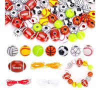 Lot de 80 perles de sport en acrylique pour loisirs créatifs, bracelets, colliers, pendentifs, basketball, baseball, volleyball, football, tennis, softball
