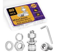 Lot de 80 vis à tête hexagonale M3 et écrous M3 x 12 mm en acier inoxydable - Vis cylindriques à six pans creux et rondelles avec 1 clé plate pour projets d'impression 3D (20 pièces)