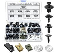 Lot de 80 vis de carrosserie - Vis de garde-corps de voiture - Clips de fixation en métal de type U - Écrou en tôle - Kit de clips pour pare-chocs de voiture, dessous de porte, revêtement de porte