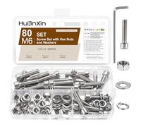 Lot de 80 vis M6 x 25 mm à six pans creux, en acier inoxydable, avec écrous, vis hexagonales, rondelles, assortiment de vis filetées