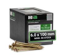 Lot de 80 vis pour panneaux d'aggloméré 6,0 x 100 mm, 1 kg, env. 80 pièces, TX30, tête fraisée, filetage partiel, galvanisé jaune, avec 1 embout, vis à bois