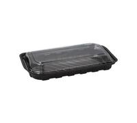 Lot de 800 bols à sushi rectangulaires R-PET - 21 x 11 x 4,3 cm - Noir - Avec couvercle transparent