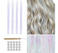 Lot de 800 mèches de cheveux à paillettes pour cheveux, 120 cm, kit d'extension de cheveux Fairy (blanc argenté)