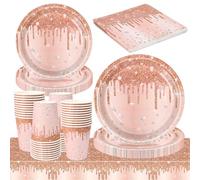 Lot de 81 assiettes en carton or rose - Décoration de table d'anniversaire pour fille - Décoration de table pour fête de mariage