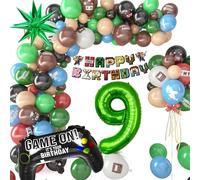 Lot de 81 ballons pixels, décoration d'anniversaire pour enfants de 9 ans, avec bannière Happy Birthday, ballons gonflables, ballons gonflables, décoration d'anniversaire pour garçons et enfants