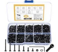 Lot de 820 vis M2 à six pans creux, vis à métaux hexagonales en acier carbone 12,9, assortiment d'écrous et rondelles avec clés (Noir)