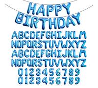 Lot de 85 ballons bleus en forme de lettre et chiffres de A à Z de 0 à 9 - 40,6 cm - Avec 2 ensembles de lettres de l'alphabet de A à Z de 0 à 9 - À suspendre - Pour remise de diplôme, réveillon du