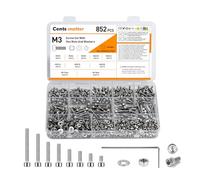 Lot de 852 vis M3 en acier inoxydable avec six pans creux et rondelles, assortiment de vis hexagonales