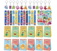 Lot de 86 petits cadeaux de fête au motif de monstres - Accessoires de fête d'anniversaire avec bracelets à boucle - Porte-clés - Sacs cadeaux autocollants pour anniversaire d'enfant garçon et fille