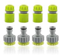 Lot de 8raccord tuyau d'arrosage, avec 4 raccords de robinet 1/2" 3/4" 2 en 1, 4 pièces 1/2" à deux voies, raccord d'eau de jardin, kit de raccordement pour tuyau d'arrosage