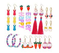 Lot de 9/10 paires de boucles d'oreilles à tige mignonnes avec perles colorées en forme de lapin pour femmes et filles, cadeau de Pâques, zinc, sans pierre précieuse