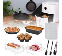 Lot de 9 accessoires pour friteuse à air double panier pour friteuse Ninja Dual Air Fryer DZ201, DZ401 et la plupart des friteuses à air double zone de 8 QT - 10 QT et plus grandes, avec poêle à
