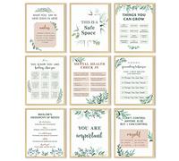 Lot de 9 affiches de motivation pour la santé mentale, psychologue, psychologue, décoration murale pour salle de classe pour la maison, le bureau, 20,3 x 25,4 cm (style feuille)