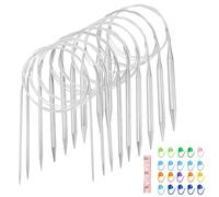 Lot de 9 aiguilles à tricoter circulaires - 120 cm - En acier inoxydable - Avec câble en acier - De 2,5 à 10 mm - Aiguilles à tricoter circulaires lisses - Pour tissus, écharpes, pulls, couvertures