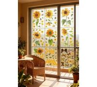 Lot de 9 autocollants statiques imperméables pour fenêtre, réfrigérateur, armoire, mur et maison, bureau, décoration printanière - Tournesol et abeille
