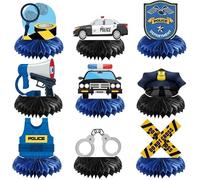 Lot de 9 Badges d'uniforme de Police en nid d'abeille Centre de Table pour Adolescents, Garçons, Anniversaire, Policier, Anniversaire, Remise de Diplôme, Détective, Décoration de Table de Dessert