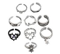 Lot de 9 bagues gothiques épines pour homme et femme en argent style punk avec papillon et cœur