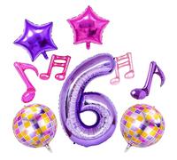 Lot de 9 ballons de fête disco roses et violets sur le thème de la musique pour anniversaire de 6 ans, décoration de guitare et note de musique, fournitures de fête pour filles et enfants