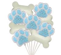 Lot de 9 ballons de fête pour chien comprenant 5 ballons bleus en forme de patte en mylar et 4 pièces en forme d'os pour fête prénatale, anniversaire d'enfants, animaux domestiques, décorations de